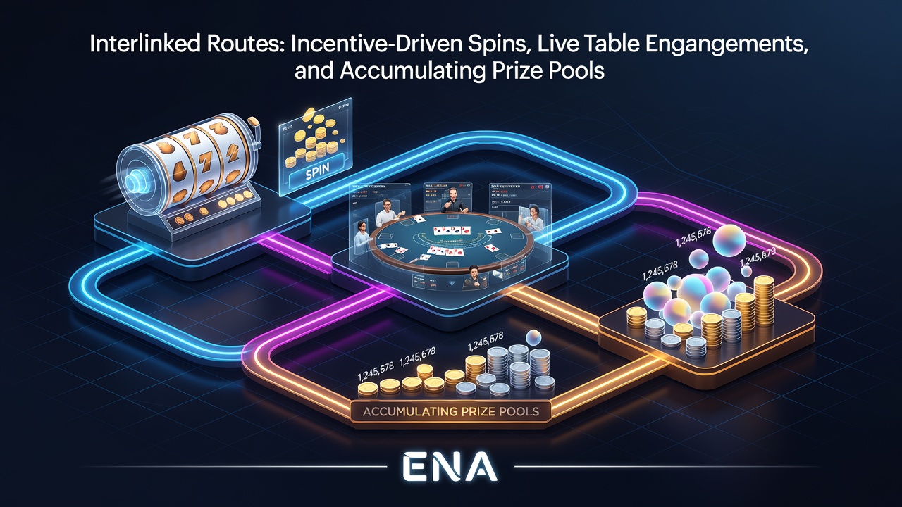 Diagram depicting transaction flows linking slot bonuses, live casino tables, and expanding jackpot pools in real time