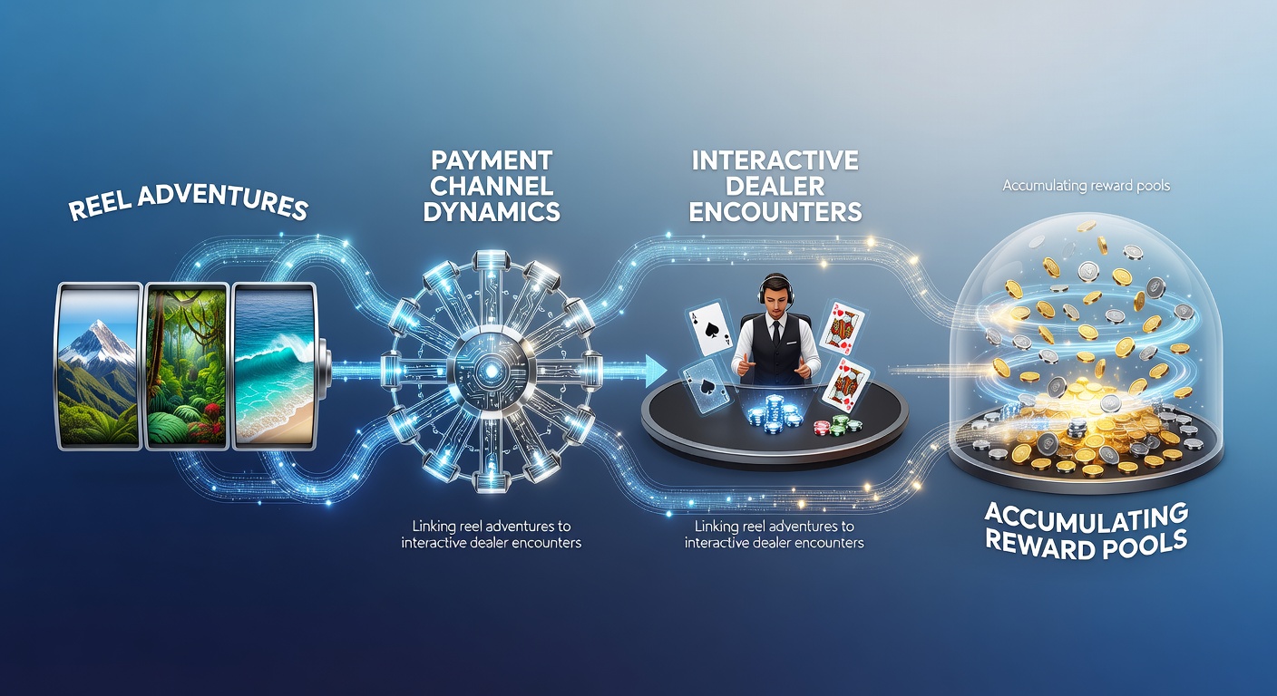 Illustration of payment channels connecting slot reels to live dealer tables with reward pool accumulation
