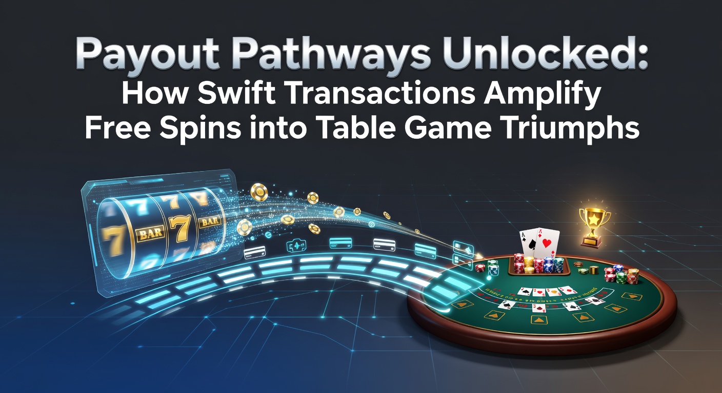 Digital graphic showing swift money transfers from slot machines to table games in an online casino interface, with arrows indicating fast payouts and bonus conversions