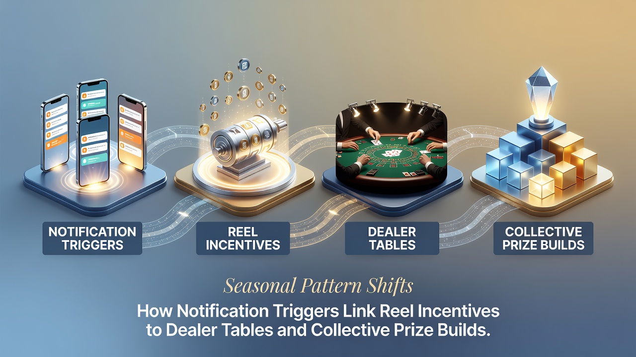 Seasonal shifts in online gaming activity showing notification-driven player movement from slots to live dealer tables and growing prize pools during summer months
