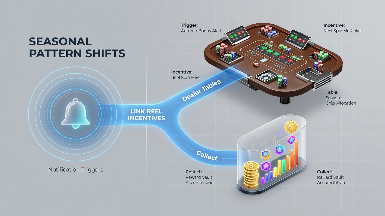 Player progression diagram illustrating how reel bonuses connect to live dealer tables through timed notifications and accumulating prize pools