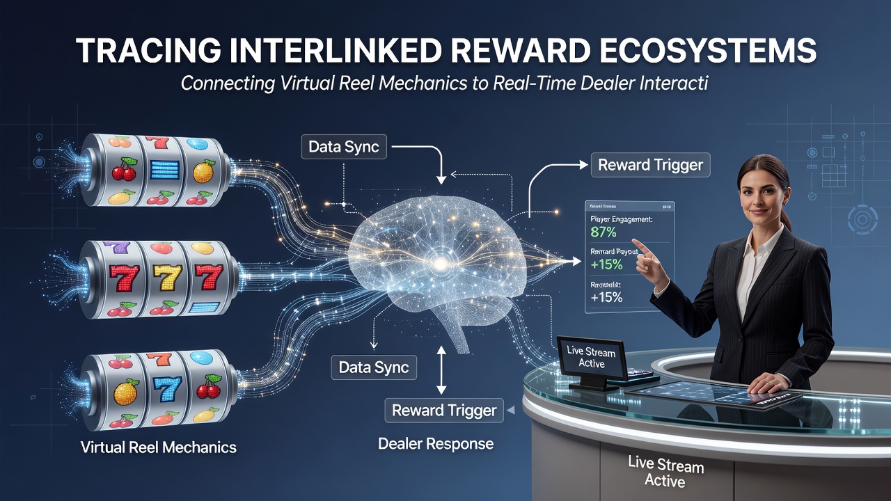 Flowchart depicting data pathways and incentive triggers between slot systems and live dealer platforms
